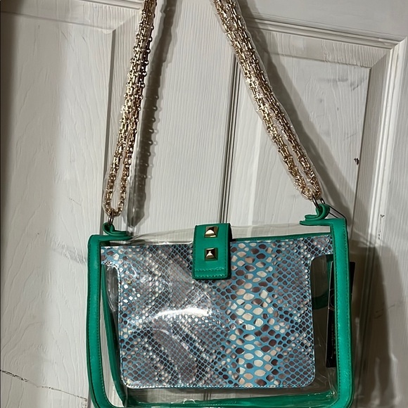 Green and Gold Transparent Shoulder Bag with Chain Straps - Picture 4 of 4
